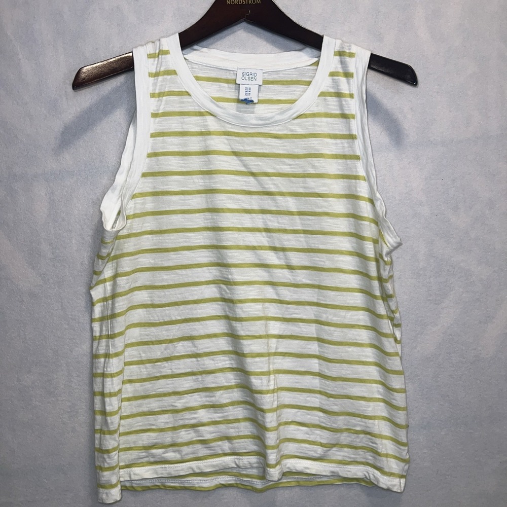 Sigrid Olsen Medium Women's Sleeve Striped Top 100% Cotton